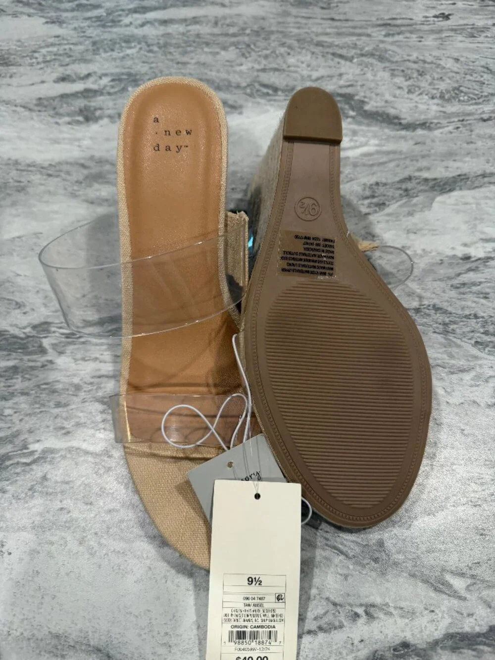A New Day Women's Ansel Double Band Open Toe Wedge Heels with Memory Foam Insole